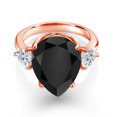 thumbnail image 2 of Gem Stone King 18K Rose Gold Plated Silver Black Onyx and Lab Grown Diamond Engagement Ring for Women | 8.11 Cttw | Pear Shape 16X12MM | Gemstone December Birthstone | Size 6, 2 of 5
