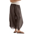thumbnail image 2 of OIOLOYJM Wide Leg Cropped Pants for Women Lace Hem Drawstring High Elastic Waist Flowy Pants Summer Pleated Boho Beach Wide Leg Loungewear Coffee 2XL, 2 of 6