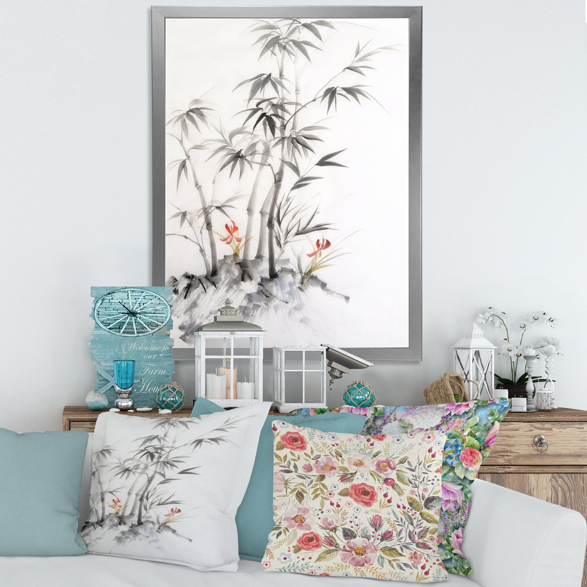 Designart 'Vintage Black and White Bamboo III' Traditional Framed Art Print