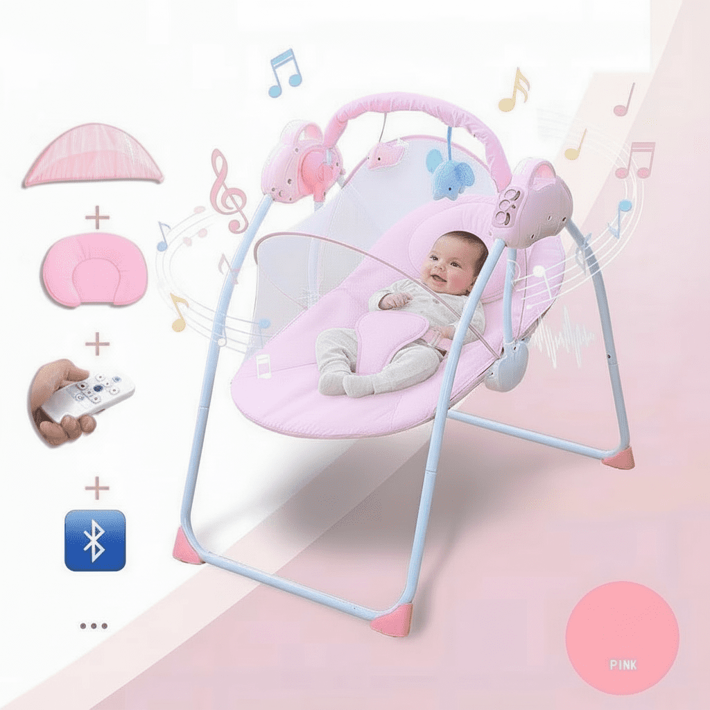 Vikua Electric Baby Swing, Foldable Infant Swing with 6 Speeds