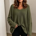 thumbnail image 5 of hotojiny Women's Oversized Sweaters Loose Fit V Neck off the Shoulder Sweater Long Sleeve Knit Pullover Spring Clothes Fashion Outfits(Army Green,Large), 5 of 6