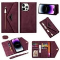 thumbnail image 2 of TECH CIRCLE For iPhone 15 Pro Max Wallet Case, PU Leather Crossbag Lager Capacity Purse Zipper Pocket Card Slot Case Flip Stand Cover with Wrist/Shoulder Strap For Apple iPhone 15 Pro Max,Winered, 2 of 8