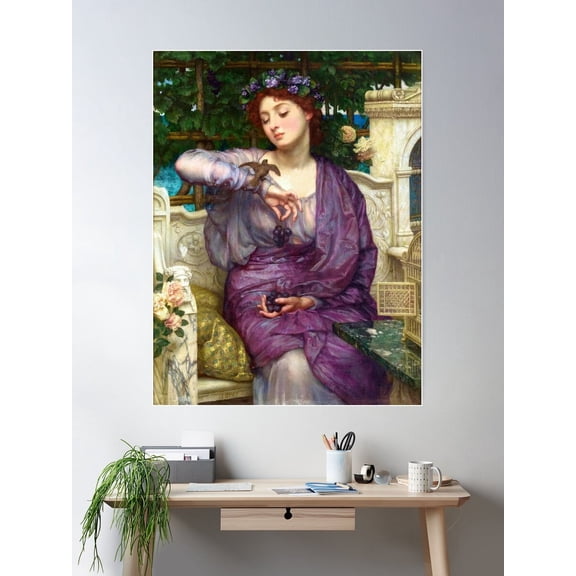 Lesbia And Her Sparrow - Sir John Edward Poynter Poster Wall Art, Modern Wall Decor For Living Room Bedroom, 8x12 UNFRAMED