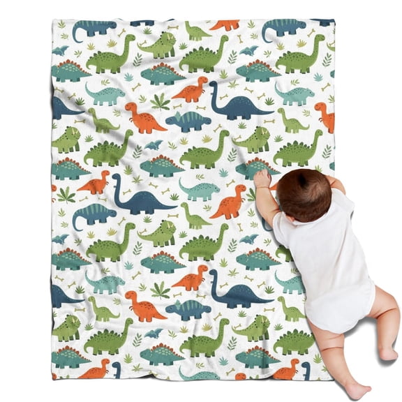 White Colorful Dinosaurs Pattern Blanket,Comfortable Soft Flannel Throw Blanket,All Season,Warm Lightweight Blankets for Sofa Bed Couch Living Room Chair,30"x40"