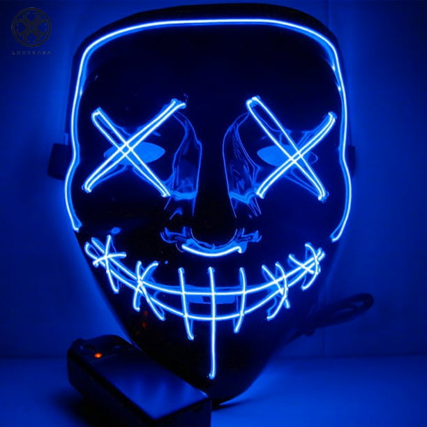 Luxtrada Halloween Glow Mask EL Wire Light Up The Purge Movie Party +AA Battery (Blue) - Walmart.com