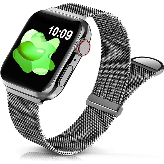 2 Pack Metal Milanese Loop Band Compatible with Apple Watch Band 38mm 40mm 41mm for Women Men, Stainless Steel Mesh Magnetic Strap for iWatch Series Ultra/8/7/6/5/4/3/2/1/SE, Black Grey