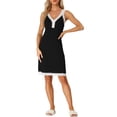 thumbnail image 2 of INSPIRE CHIC Pyjama Femme Robe Modal Sans Manches Col en V Vêtement de Nuit Garniture en Dentelle Robe de Détente TG Noir, 2 of 5