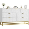 thumbnail image 3 of IdealHouse Modern 7 Drawer Dresser, Wide Chest with Gold Metal Legs & Handles, Wood Storage Organizer for Bedroom, Living Room, Hallway, White, 3 of 8