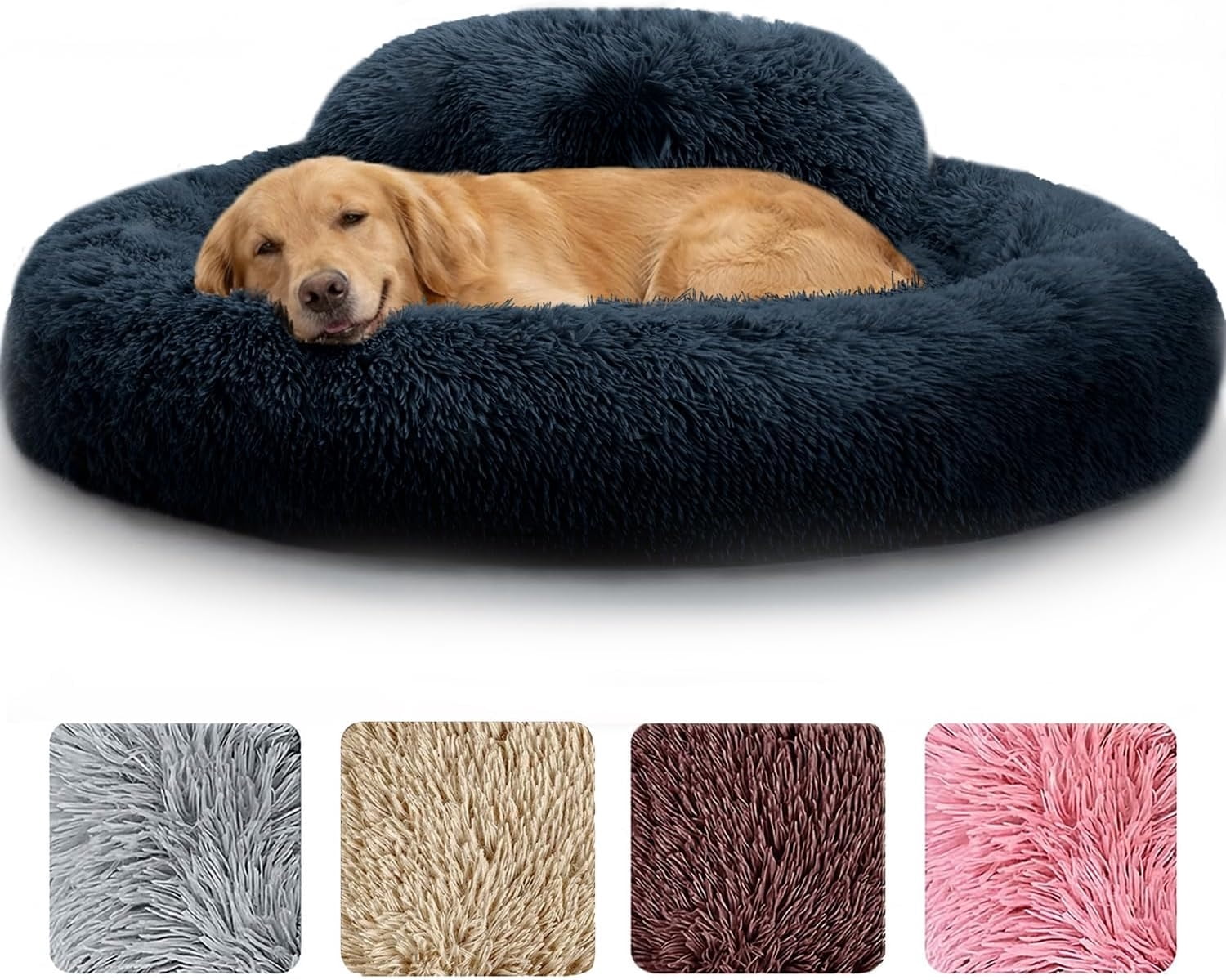 XL Dog Beds for Large Sized Dog - 45'' Extra Large Dog Bed, Washable Dog Bed - Anti-Slip Super Soft Round Donut Bed, Fluffy Faux Fur Anti-Anxiety Premium Comfort Pet Bed, Fits Dogs upto 120lbs