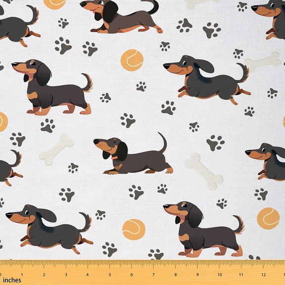 Castle Fairy Kawaii Dachshund Fabric by the Yard 1 Yard,Dog Paw Print Home Decor Fabric by the Yard,Cute Animal Room Decor Fabric by the Yard,Super Cozy Cartoon Room Decor