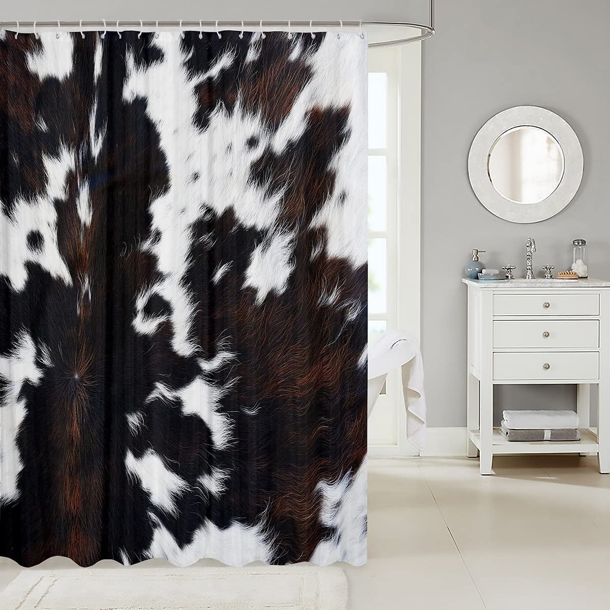 Cow Fur Bathroom Curtain Kids Cowhide Leather Hair Shower Curtain Women Men Cloth Fabric Fabric Rustic Cow Skin Decor Bath Curtain Brown Farmhouse Shower Curtain Set 72"x84"