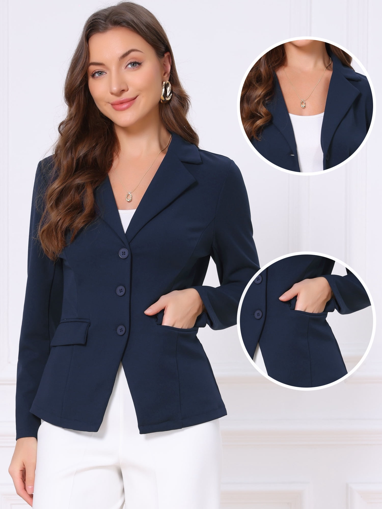 DARING DIVA Women's Stylish Business Professional Blazers M Navy Blue
