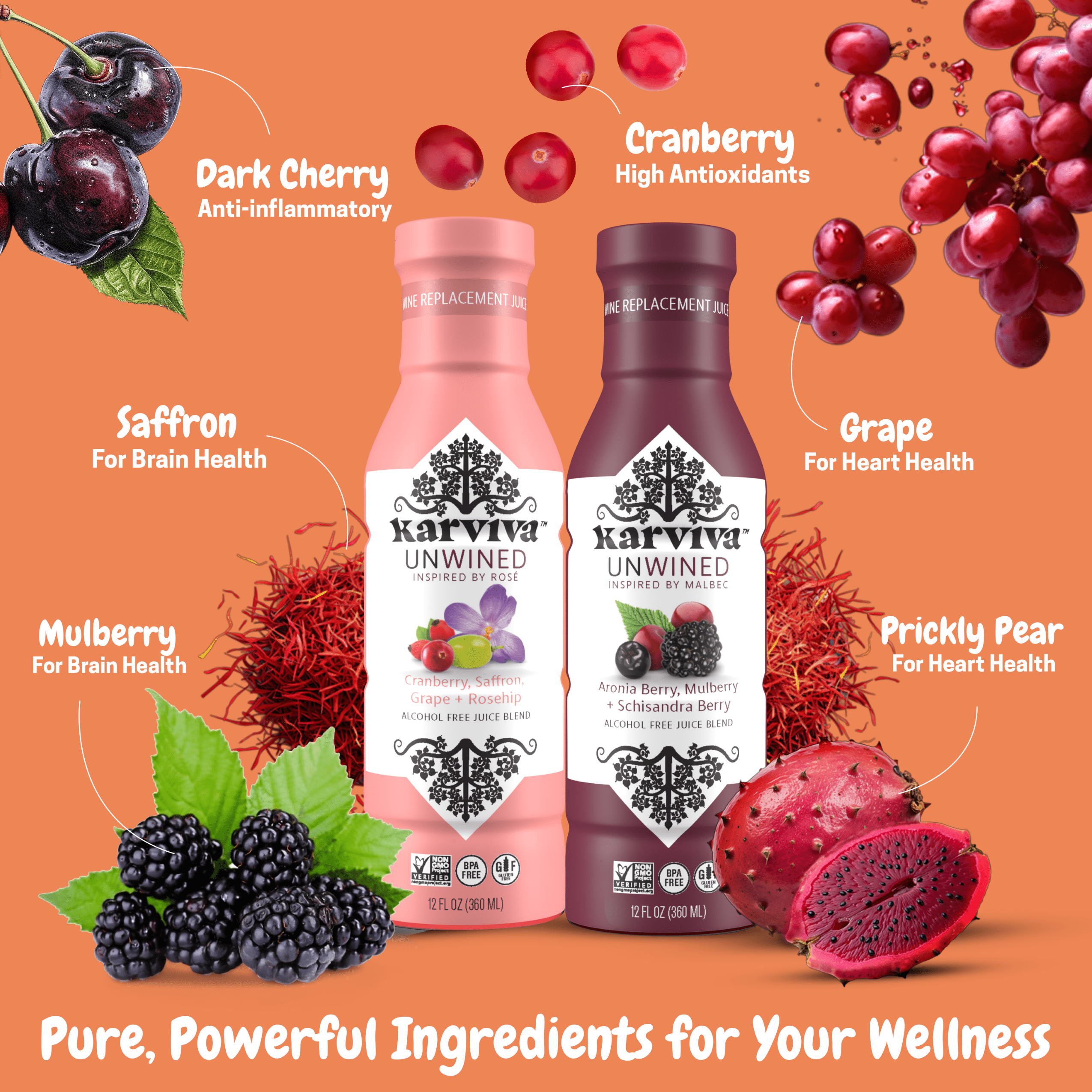 Karviva Organic Non-Alcoholic Wine, Malbec & Rosé Alternatives, 12 Fl oz, 4-Pack, Sulfite Free, Low-Sugar