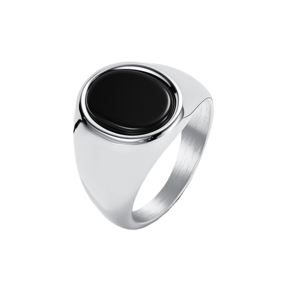 HIJONES Women Men's Black Oval Gemstone Stainless Steel minimalist Ring Jewelry Silver Size 8
