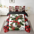 thumbnail image 3 of Manfei Cartoon Christmas Ball Bedding Comforter Set 7pcs, Flower Plant Butanical King Bedding Sets, Black Red Checkered Plaid Reversible Bed Sheets, Luxury Bedroom Decor, 3 of 8