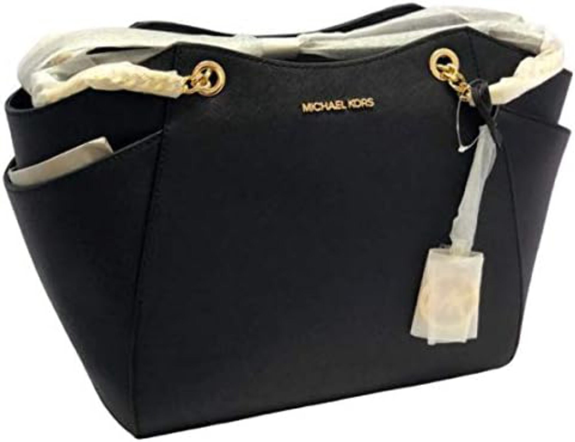 Michael Kors Jet Set Travel Large Top Zip Chain Tote Black Saffiano Leather