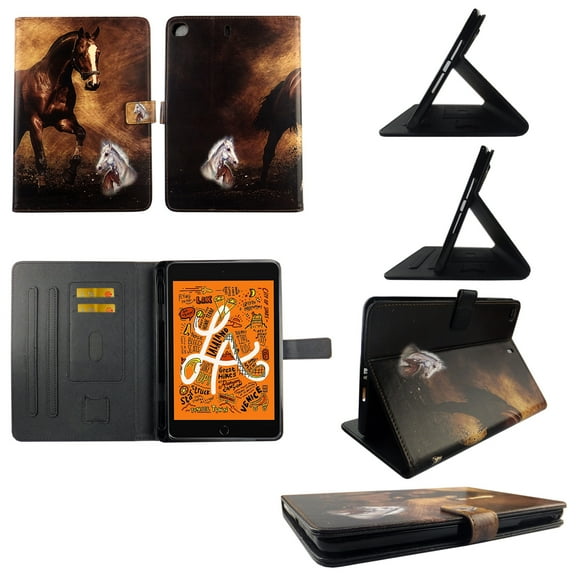 TPU Shell Case for iPad Mini 5 (2019) 5th Gen Brown Horse Slim PU Leather Folding Stand Cover with Auto Wake/Sleep for 7.9 Inch