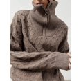 thumbnail image 6 of Women'S Sweaters Fall Winter Quarter Zip Casual Diamond Knit Pullover Coffee S, 6 of 8