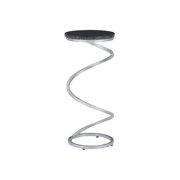 Modern Round Spiral Base Drink Table, Silver with Black Granite Top