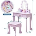 thumbnail image 4 of Zzistar Juego de Mesa y Sillas para Niña Vanity, Tocador de Madera para Niños con Luces, Espejo, Cajón y Taburete, 4 of 4