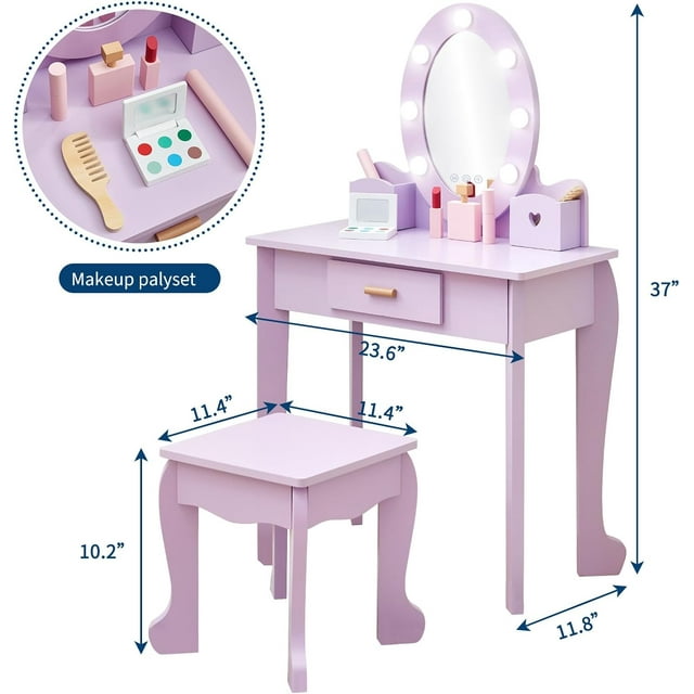 QinaQin Ensemble de Coiffeuse pour 4-9 Ans, Jeu d'Imitation avec Miroir Éclairé, Blanc