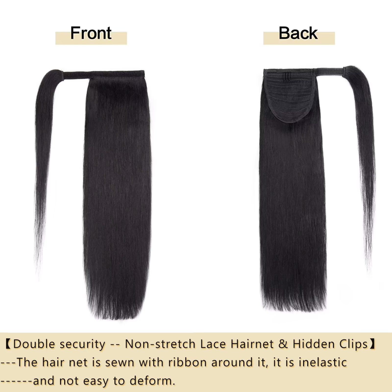 MY-LADY Remy Human Hair Extensions Ponytail Magic Paste Extensions Hair Wrap Around Ponytail Hair Piece Clip in Straight 16inch #01 Jet Black