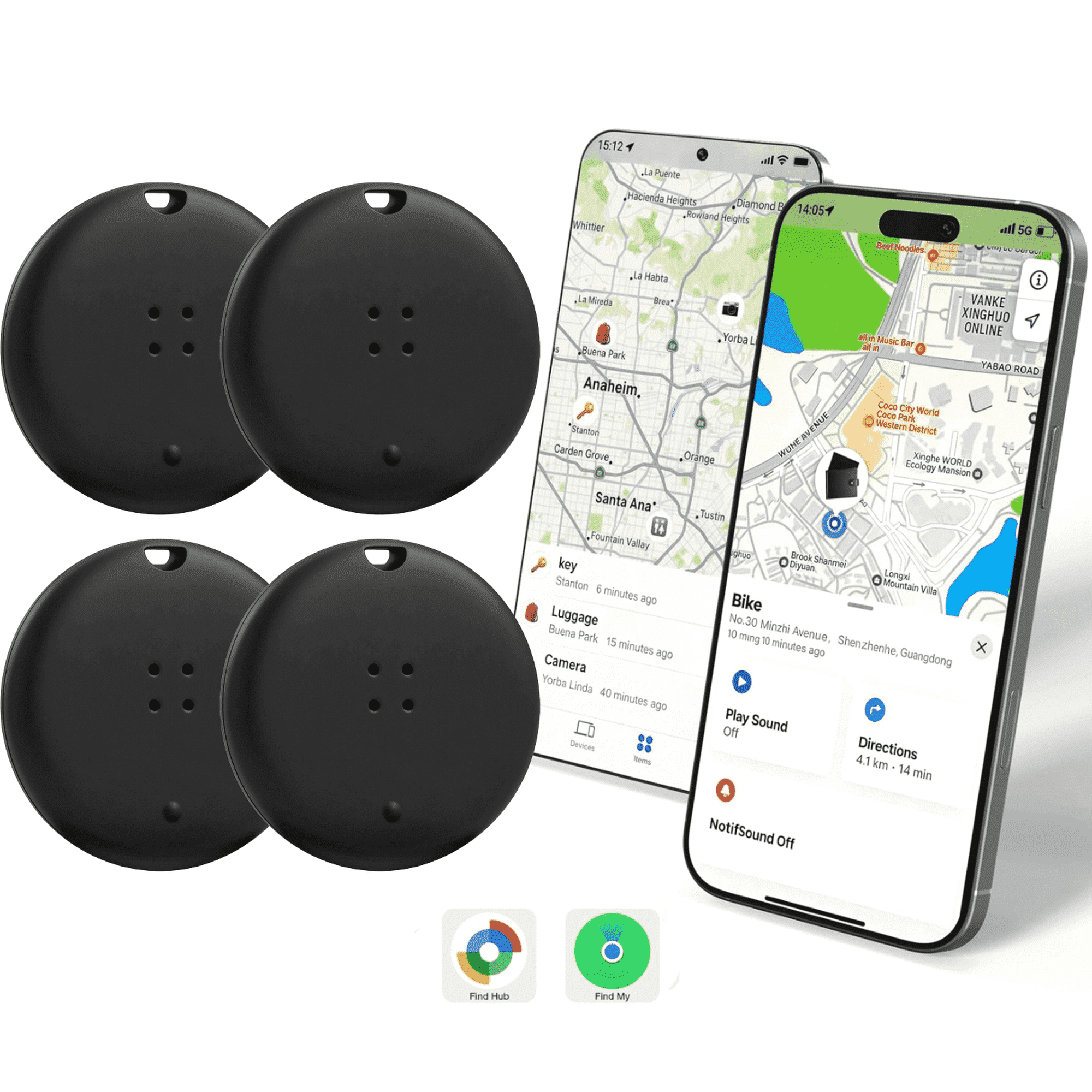 OTIC Air Tracker Tag (iOS & Android) Bluetooth Tracker 4 Pack, Item Finder Locator for Apple Find My & Google Find Hub, Waterproof, Smart Tags Gift for Keys, Wallet, Luggage, Backpack-Black