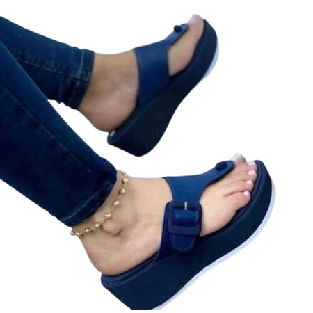 

Women s Shoes Summer Heel Flip-flops Comfortable and Breathable Flip-flops for Birthday Party Adult Ceremony 42 Dark Blue