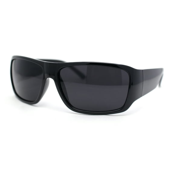 Mens Classic 90s Mad Dog Gangster Narrow Rectangle Plastic Sunglasses Shiny Black - Black