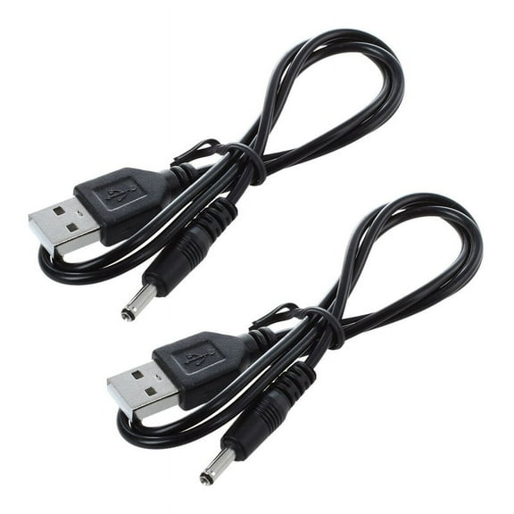 2pcs 3.5mm x 1.3mm Black USB Cable Lead Charger Cord Power Supply,2 x USB DC Cable Charger,Black & Silver Tone