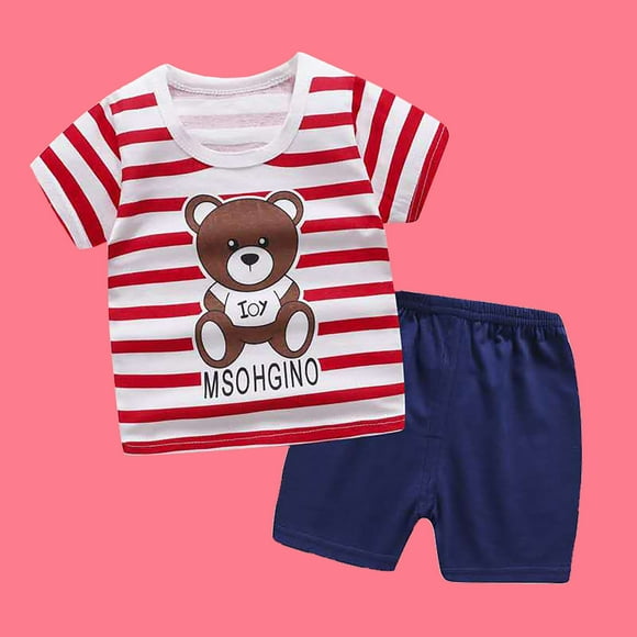 LSLJS Toddler Baby Boy Clothes Set Cartoon Print Pattern Short Sleeve Crewneck T-Shirt Solid Color Shorts Set 2Pcs Summer Outfits, Summer Savings Clearance