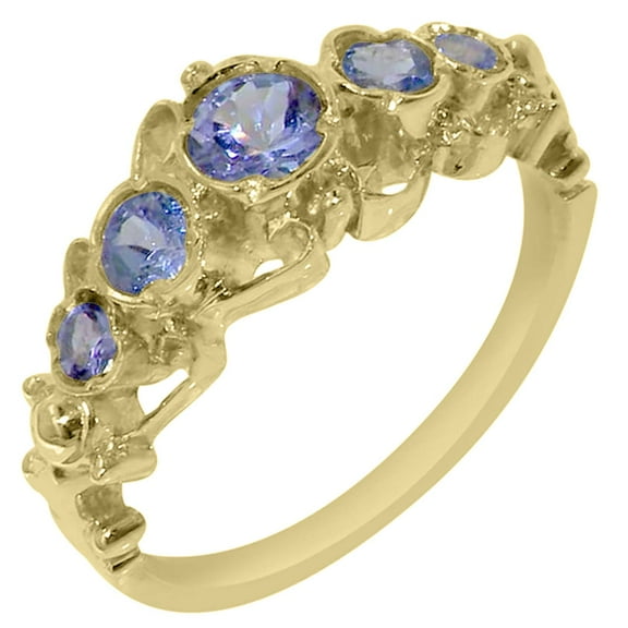 LBG 14k Yellow Gold Real Genuine Tanzanite Womens Band Ring - Size 10