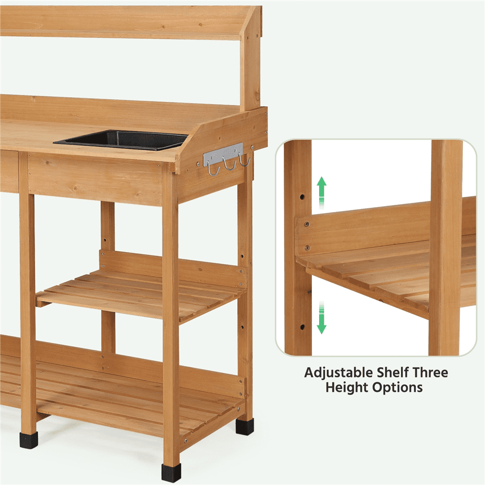 Renwick Garden Potting Bench with Basin & Drawer, Wood