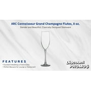 10 ARC Connoisseur Grand Champagne Flutes Set, 8 oz. - Durable, Sleek, Color Bottom, Barware - Clear
