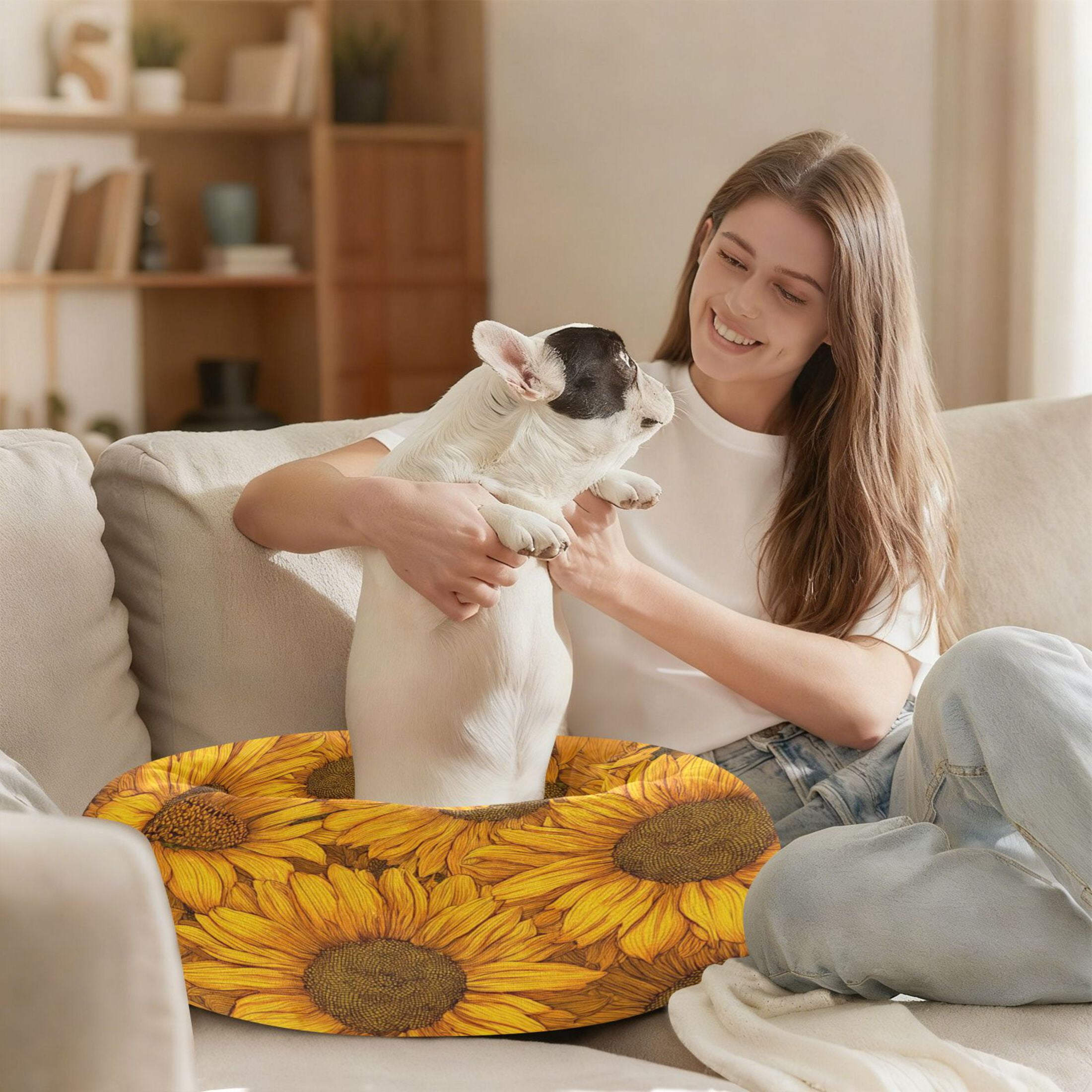 Iauyy Pet Couch Donut Cat Bed for Indoor Cats/Small Dogs Washable & Machine with Non-slip Bottom Calming Cat Furniture, Add Vitality (M)