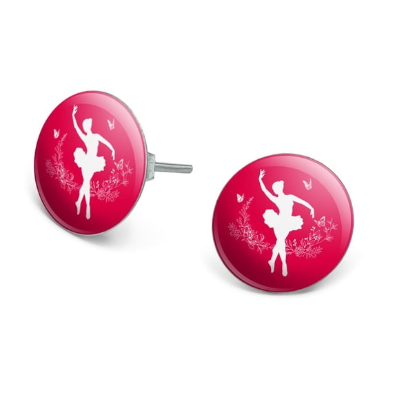Ballerina Silhouette with Butterflies Novelty Silver Plated Stud Earrings
