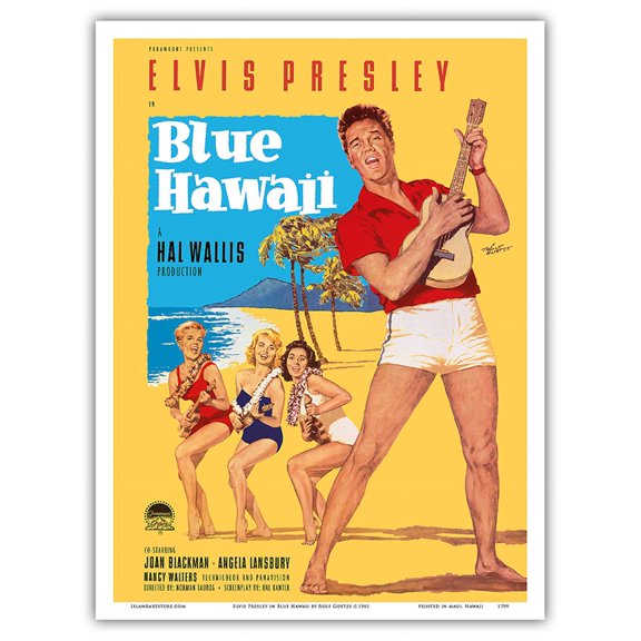 Elvis Presley in Blue Hawaii - Vintage Film Movie Poster by Rolf Goetze c.1961 - Master Art Print (Unframed) 9in x 12in