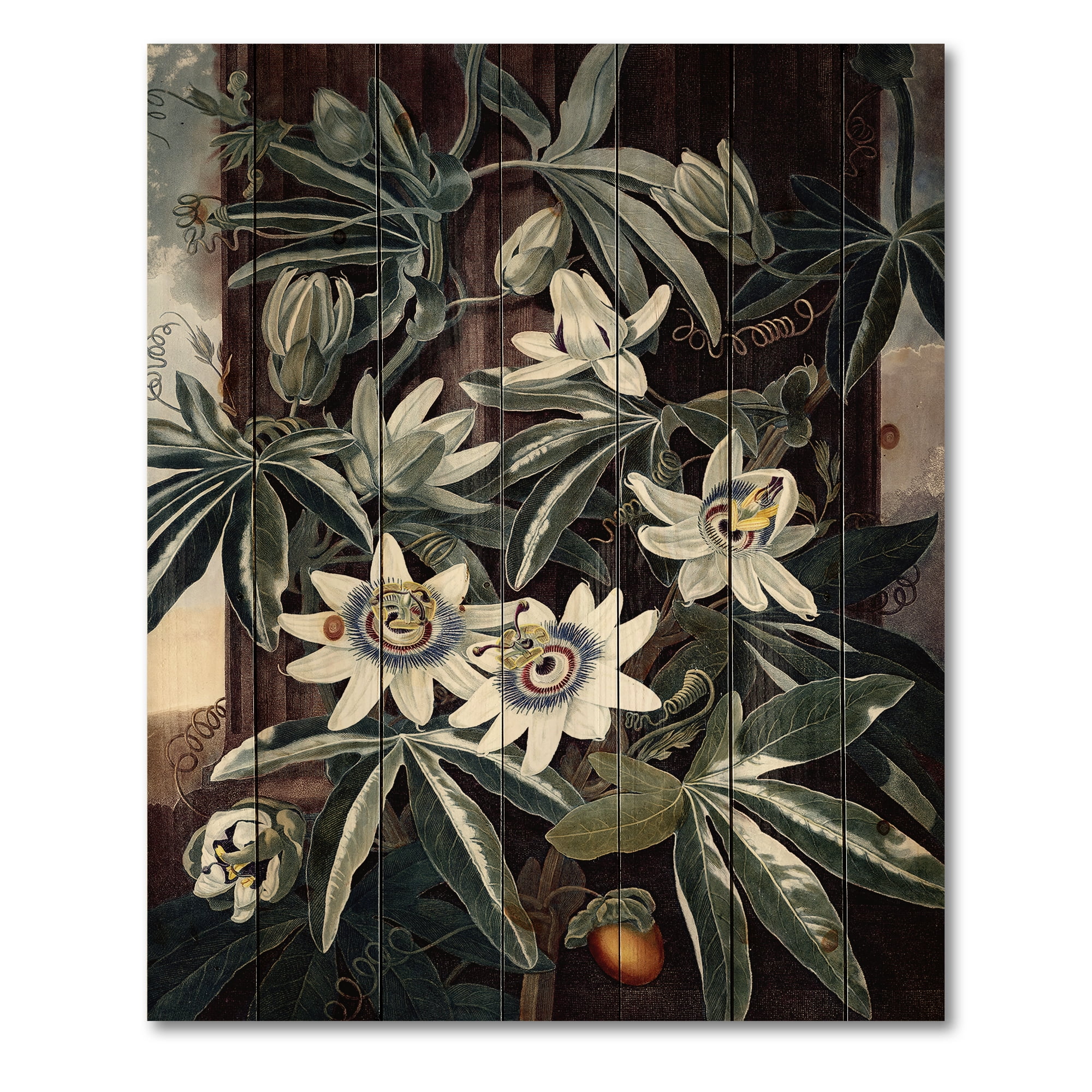 Designart 'Ancient Flowers I' Traditional Print on Natural Pine Wood