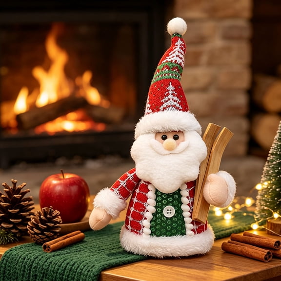 Christmas Fabric Figurines Set, Santa Snowman and Reindeer Tabletop Ornaments, Xmas Doll Decorations for Holiday Mantel Shelf Display