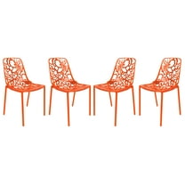 LeisureMod Stackable Dining Chair in Aluminum with Stackable and Floral Cutout Design Indoor Outdoor Use No Assembly for Modern Home, Kitchen, Patio Devon Collection in Orange Set of 4
