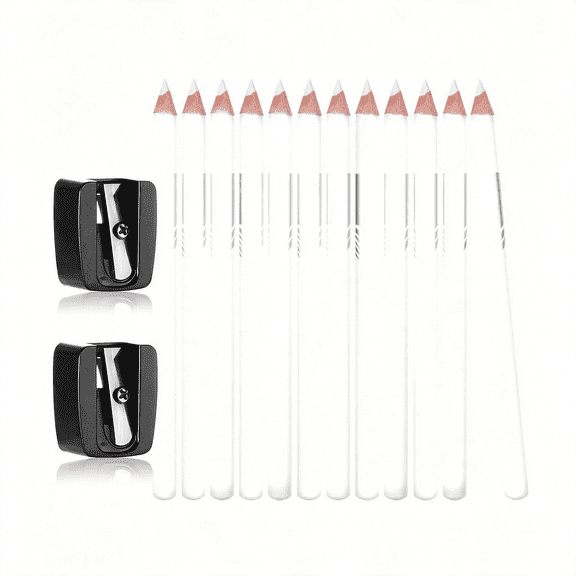 CCOCC 12Pcs White Barber Pencil with 2 Sharpener, Magic Hairline Pencils for Lineup Beard Shaping Beard Guide Pen Barber Chalk for Beards Hair Makeup Design for Men