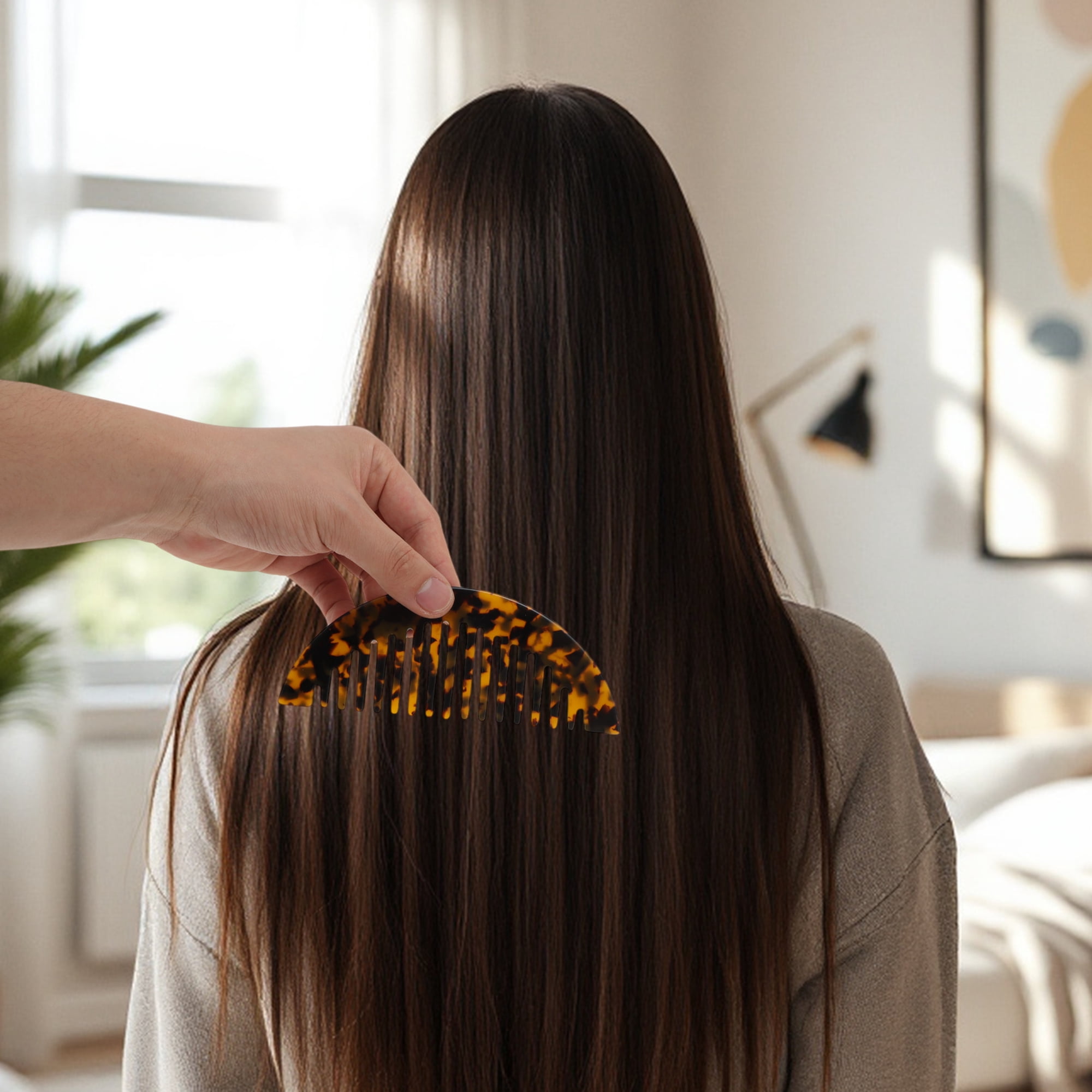 Unique Bargains 1 Pc Convenient Half Round Hair Comb for Making Hair Smooth Brown