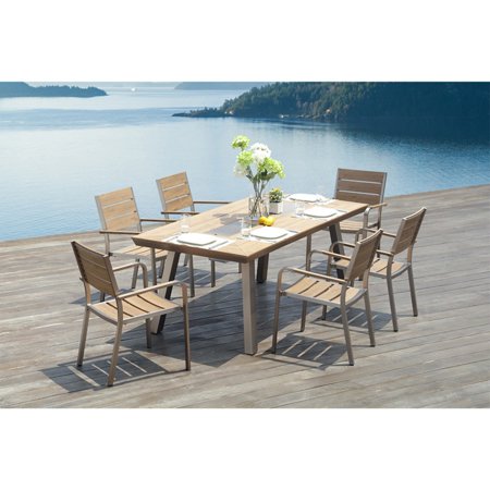 Ove Decors Pompano 7 Piece Wood Patio Dining Set Walmart Com
