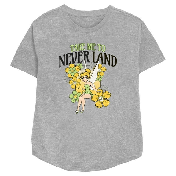 Women's Peter Pan Floral Take Me to Never Land Graphic Tee Athletic Heather Large
