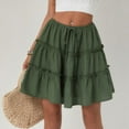 thumbnail image 2 of WTOBBY Women's High Waist Solid Color Summer Mini Skirt Anti-Static Lined Short Skirt with Built-in Shorts Casual Flowy A-Line Skirt for Daily Outing,Green S, 2 of 5