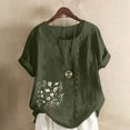 thumbnail image 2 of Sexlip Womens Swimsuit Set Dense Floral Embroidery Cover Up Design Asymmetric Hem Short Sleeve Loose Silhouette Breathable Fabric for Casual Beach Days Green XXXL, 2 of 4