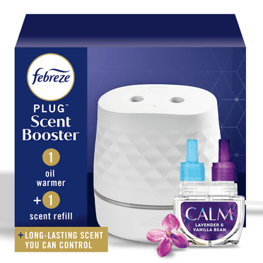 Febreze Plug in Air Freshener, Scent Booster, Oil Diffuser, Starter Kit   1 Refill, Downy Calm Scent (2 Pack)