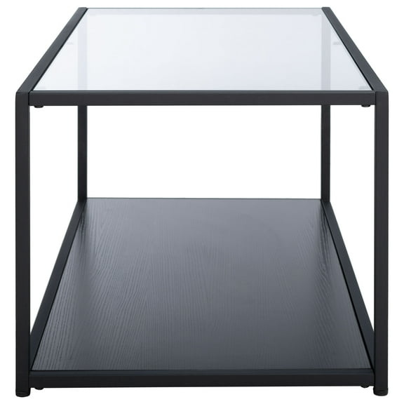 SAFAVIEH Ackley Contemporary Solid Coffee Table, Black with Glass Top (39.4 in. W x 19.7 in. D x 16.5 in. H)