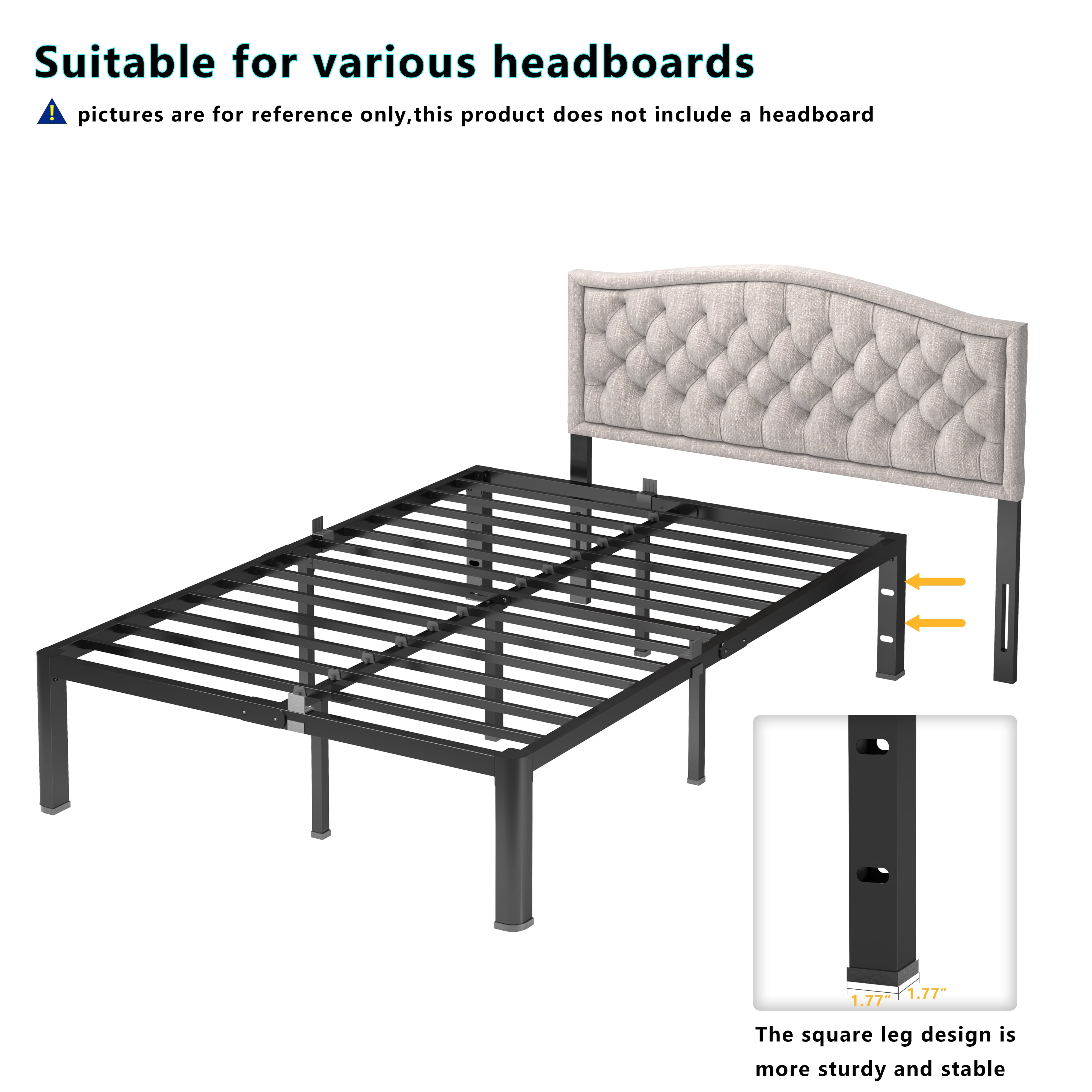 yookare 14 Inch King Platform Bed Frame 3500lbs Heavy Duty Metal Black