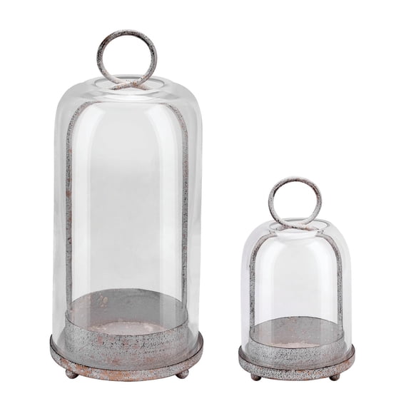 Set de Porta Velas de Metal con Cúpulas de Vidrio, Blanco Shabby